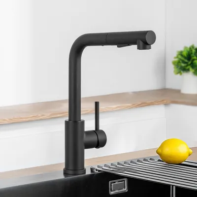 Produktbild von Cecipa Küchenarmatur Schwarz Ausziehbar, Wasserhahn Küche mit Brause, 360° Drehbar Spültischarmatur, L-Form, 304 Edelstahl, Einhandmischer, Schwarz