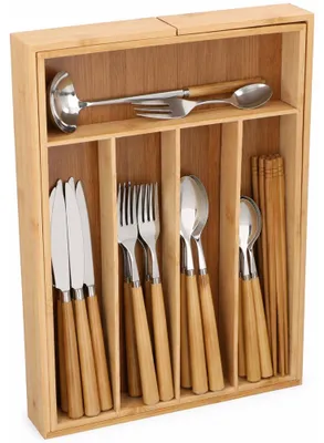 Immagine prodotto di Portaposate Estensibile 46x33,5x6 cm Organizer da Cucina in Bambù