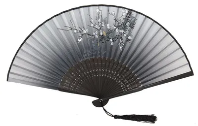 Produktbild von 919, 1 Stk. Hand Deko Fächer schwarz grau Nylon Blüte Ornamente