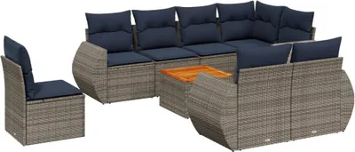 Zdjęcie produktu dla vidaXL 9-częściowa sofa ogrodowa z poduszkami, szara, z polirattanu