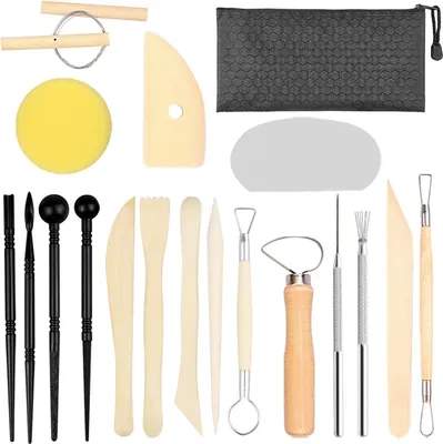 Produktbild von 19 teiliges Modellierwerkzeug Set, Töpferwerkzeug Kit für DIY Keramik und Modelliermasse, Inklusive Aufbewahrungstasche, Ideal für Töpfern zu Hause, Künstler und Kunsthandwerk