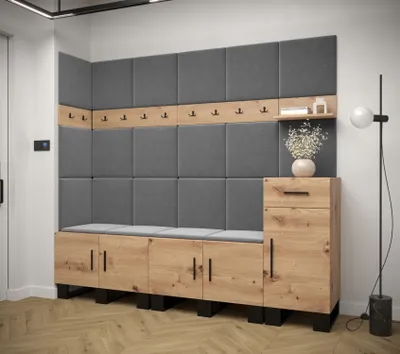 Obrázok produktu pre Predsieňová zostava RUMIE 9 - dub artisan, šedé panely