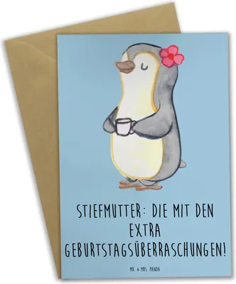 Produktbild von Mr. & Mrs. Panda Grußkarte Stiefmutter Überraschungen - Blau Pastell - Geschenk, osterkarte, Verwandte, Familienmitglieder, Jubiläen, persönliche Erinnerungen, Feiern