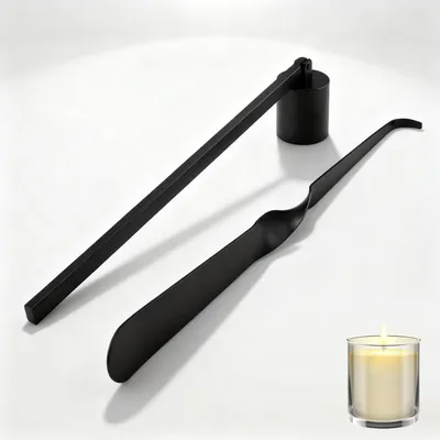 Produktbild von Kaarsendover-Set, Kaarsendover aus Edelstahl, Kerzenlicht- und Dochtlöffel 20 cm, für Kerzenliebhaber (Schwarz)