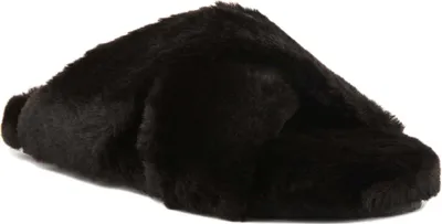Produktbild von Toms Susie Frauen Kunstfell Kreuz Quer Pantoffeln Schwarz – 7 Großbritannien - 40 EU - 9 US / Schwarz
