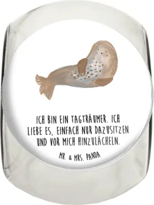 Produktbild von Mr. & Mrs. Panda Müsli Glas Robbe Lachen L 870ml - Weiß - Geschenk, Tiermotive, Seehund, Glasdose, Robben, glasbehälter, Bonboniere, Vorratsdose, Kaffeedose, Strand