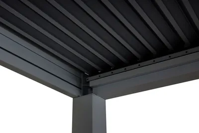 Zdjęcie produktu dla Pergola HWC-L46, pawilon ogrodowy z listew, rama aluminiowa 10cm, rynna przeciwdeszczowa, 3x4m ~ antracyt
