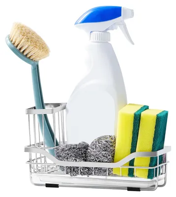 Image de Support d'évier en acier inoxydable avec porte-brosse amovible et bonde télescopique pour évier de cuisine (argent)