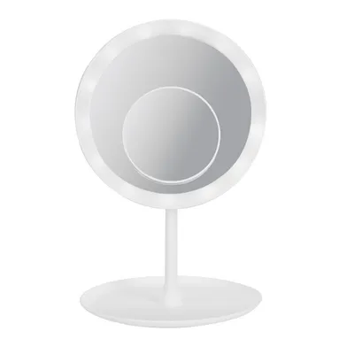Imagen del producto de Espejo de maquillaje LED portátil, recargable, con tres niveles de iluminación y lupa, color blanco