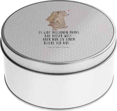 Produktbild von Mr. & Mrs. Panda Kaffeedose Papa Bär - Grau Pastell - Geschenk, Vatertag, Metalldose, Vorratsdosen, keksdosen, Teedose, Bruder, Geburtstag, Keksdose
