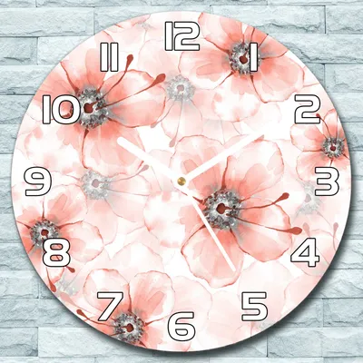 Produktbild von Wanduhr aus Glas Rund fi 30 orangefarbene Blüten Quarz Deko Schlafzimmer Büro