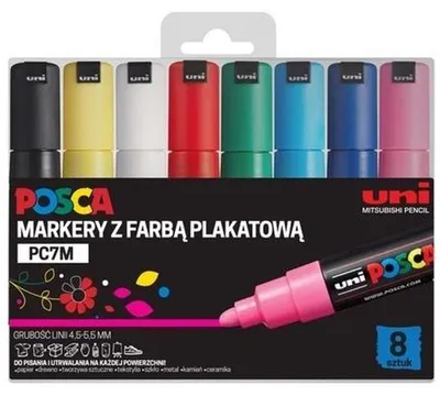 Zdjęcie produktu dla Markery plakatowe Uni Posca PC-7M 8 kolorów