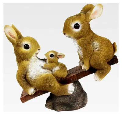 Produktbild von Dekofigur Hasenfamilie auf Wippe Gartenfigur Tierfigur 26 x 25 cm