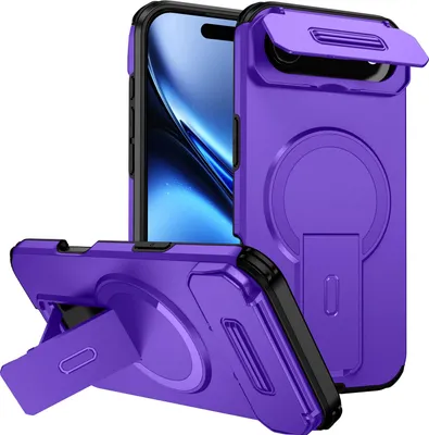 Produktbild von Magnetisch Hülle für iPhone Air, Dual Layer Stoßfest Handyhülle mit Dia Kameraschutz, Verstellbarem Ständer Lila