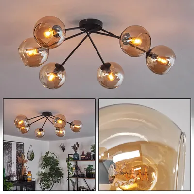 Produktbild von Cesaro Deckenlampe aus Metall/Glas in Schwarz/Bernsteinfarben