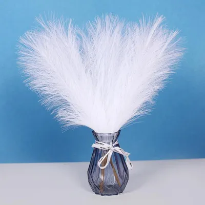 Image de Décoration en herbe de pampa artificielle, 10 pièces, 43-45 cm, blanche, duveteuse