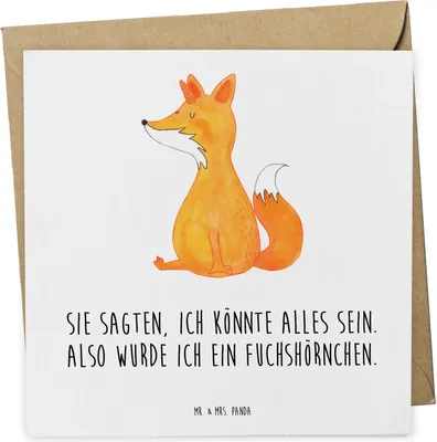 Produktbild von Mr. & Mrs. Panda Grußkarte Einhorn Fuchs - Weiß - Geschenk, Unicorn, Füchse, Glückwunschkarte, faltkarte, Klappkarte, Einhörner, anlasskarte, Unicorns, Fuchshörnchen
