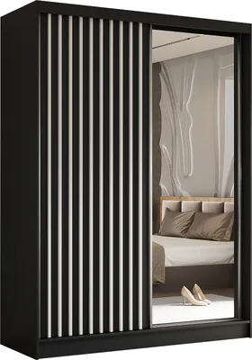 Produktbild von AX LIVING Cabinio Kleiderschrank Schwarz mit Spiegel 160 Weiße Lamell