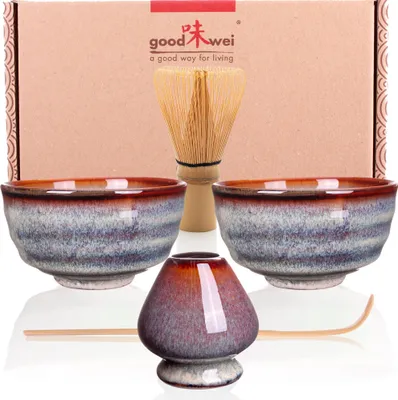 Produktbild von Matcha Duo Set "Uji" mit 2 Schalen, Besen & Besenhalter – stilvolles Starterset für zwei Genießer der Matcha-Zeremonie
