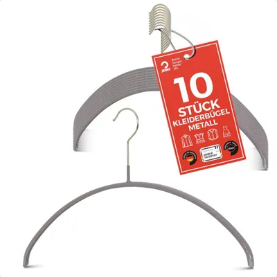 Produktbild von MAWA Kleiderbügel, 10er-Set, rutschfest, 40 cm, Steingrau, ideal für Shirts & Blusen