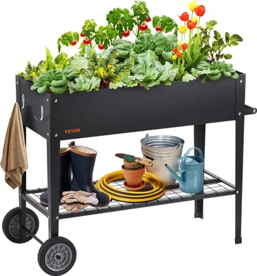 Produktbild von Raised Garden Bed, 42.5 x 19.5 x 31.5 inch Galvanized Metal Planter Box, Elevated Outdoor Planting Boxes with Legs, for Growing Flowers/Vegetables/Herbs in Backyard/Garden/Patio/Balcony, Black