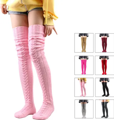 Produktbild von Strickstrümpfe Damen, dehnbare Winter-Overknee-Strümpfe, 85cm, Rosa