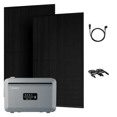 Produktbild von Powerness Balkonkraftwerk mit Speicher, Growatt NEXA 2000 All-in-One 2048Wh Speicher mit 2x 450W Full Black Bifazial Solarmodule (0% MwSt)