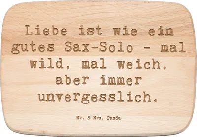 Produktbild von Mr. & Mrs. Panda Schneidebrett Holz Spruch Saxophon Liebe - Transparent - Geschenk, schneidbrett, Frühstücksbrett, Musik, Holzbrettchen, Blues, Instrument, Solo, Musiker
