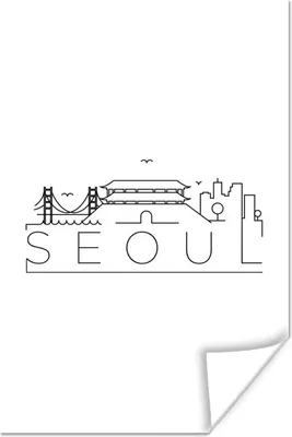 Produktbild von MuchoWow® Poster Skyline "Seoul" auf weißem Hintergrund 80x120 cm - Papierdruck