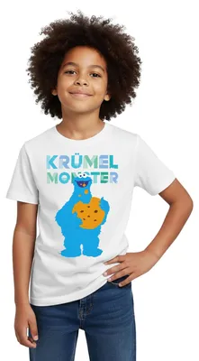 Produktbild von Spreadshirt Sesamstraße Krümelmonster Riesencookie Kinder T-Shirt, 122/128 (7-8 Jahre), Weiß