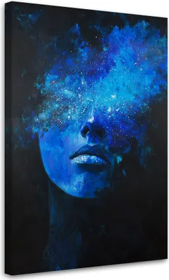 Produktbild von Leinwandbild Frauengesicht Blau Abstrakt 60x90 Feeby Blau bild für die wand bereit zum aufhängen