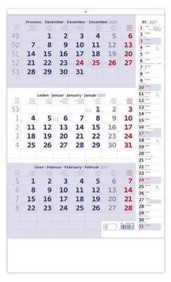 Zdjęcie produktu dla Trójmiesięczny kalendarz na rok 2027, kolor niebieski, z miejscem na notatki (N211-27)