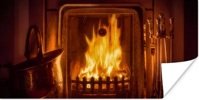 Produktbild von MuchoWow® Poster Ein Kamin mit einem warmen Feuer 150x75 cm - ohne Rahmen