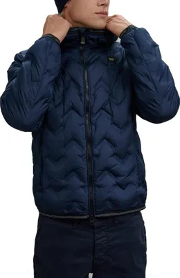 Produktbild von Blauer Piery Herren Daunen Steppjacke mit Kapuze und Zwei-Wege-Reißverschluss Blau