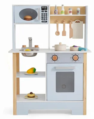 Immagine prodotto di KOMFOTTEU, cucina giocattolo per bambini, cucina in legno con accessori per la cottura, microonde, lavello, forno e piano cottura, cucina giocattolo, cucina per bambole, cucina per bambini con spazio di stoccaggio, adatta a bambini dai 3 anni in su