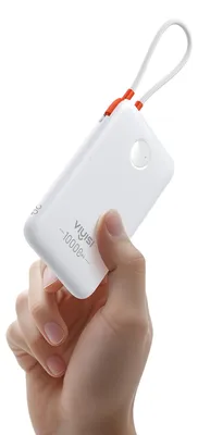 Obrázek produktu pro VIYISI Powerbank, 10000 mAh, ultratenký, s integrovaným USB-C kabelem, bílá barva
