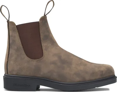A single brown leather boot is shown against a white background.