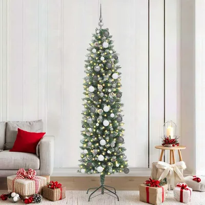 Image de Maison Exclusive - Sapin de Noël artificiel élancé vert et blanc, 210 cm