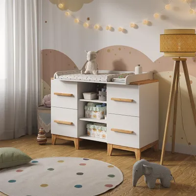 Immagine prodotto di Fasciatoio Vitalispa Malia Bianco/Artisan 133 x 98 cm XL con 4 cassetti, Model 58349