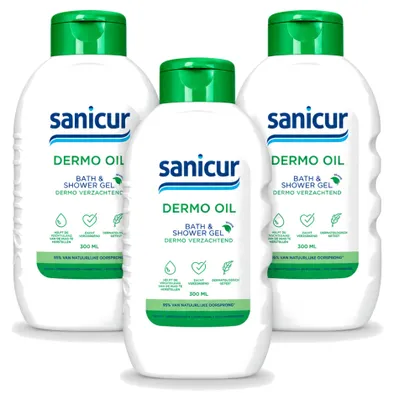 Zdjęcie produktu dla 3 sztuki żelu pod prysznic i do kąpieli Sanicur Dermo-Oil - 300 ml - zestaw ekonomiczny