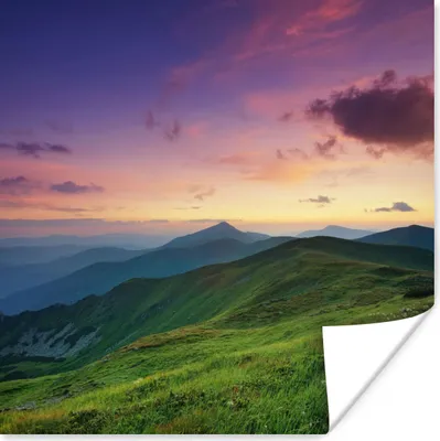 Produktbild von MuchoWow® Poster Berg - Gras - Landschaft - Abend 100x100 cm - Babyzimmer