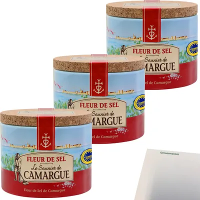 Produktbild von Le Saunier de Camargue Fleur de Sel Meersalz 3er Pack (3x125g Dose) + usy Block