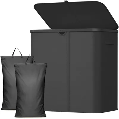 Image de Panier à linge - Avec couvercle - Pliable - 145 litres - 2 compartiments - Noir
