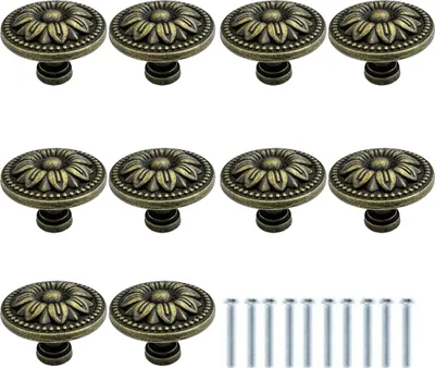Produktbild von 10 Vintage Bronze Schrankknöpfe, 35mm, für Schublade, Kleiderschrank, Küche