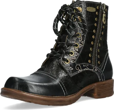 Produktbild von Laura Vita Damen Stiefelette Leder mit Nietenbesatz und Blumenmuster Anitao 02, Größe:38 EU, Farbe:Schwarz