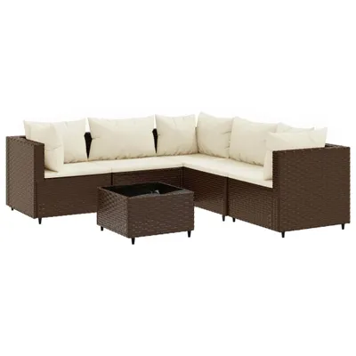 Produktbild von 6-tlg. Garten-Lounge-Set mit Kissen Braun Poly Rattan