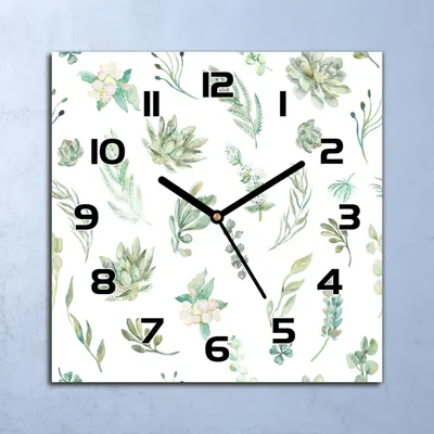 Produktbild von Wanduhr Echt-Glas-Küchenuhr Aquarell Blätter Quarz Lautlos 30x30 Deko Bilder