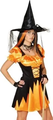 Image de Robe « Sorcière Leila » orange et noire, taille 40