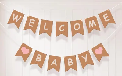 Imagen del producto de Guirnalda "Bienvenido, Bebé", color rosa, para baby shower, 1 unidad, decoración para fiestas de cumpleaños infantiles