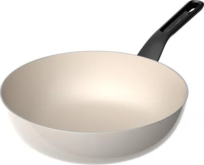 Produktbild von BergHOFF Leo Wokpfanne, 28 cm, keramische Antihaftbeschichtung, induktionsgeeignet, recyceltes Aluminium, weiß, Antirutschgriff, PFAS-frei